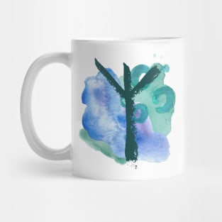 Rune Algiz On Blue Watercolor (Runes & Watercolors) Mug